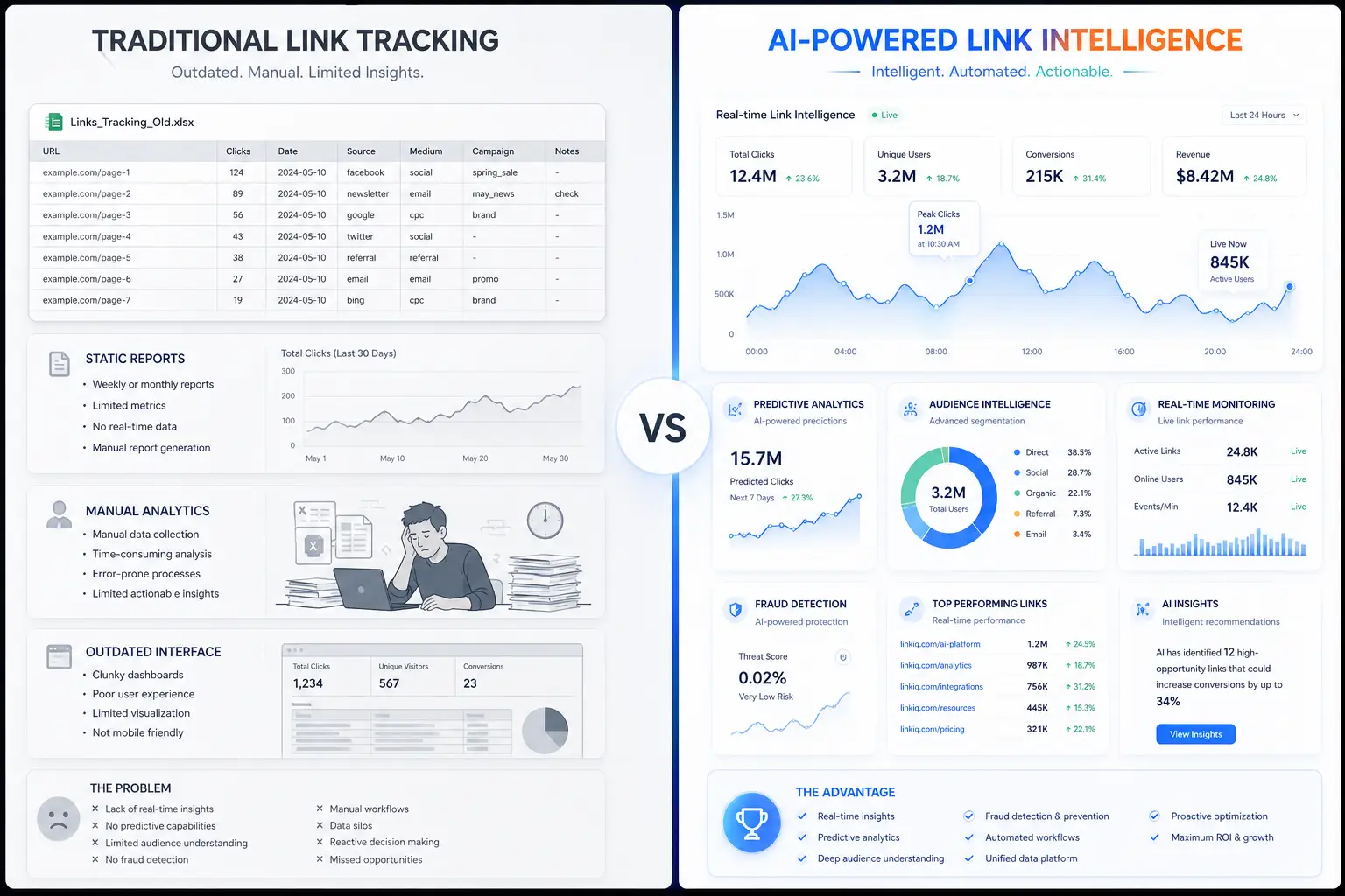 Predictive link tracking software implementation team reviewing AI attribution model results
